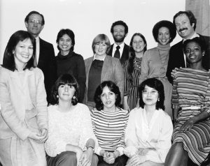 Lois Salisbury, pictured with members of Public Advocates staff and founders in the 1970s. Lois is in the bottom row, second from left.