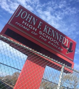A sign for John F Kennedy High School in Richmond, California, one of the schools named in Public Advocates' 2024 Williams complaint