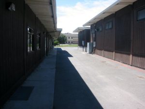 a row of portable classrooms in california