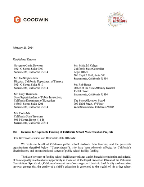 Preview of the Public Advocates and Goodwin school bond equity demand letter