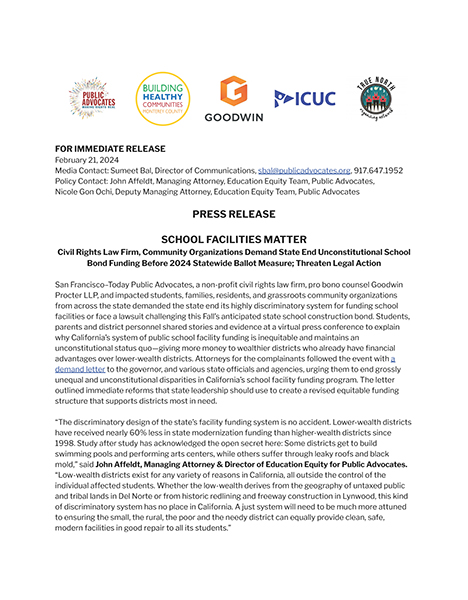 Preview of the Public Advocates school bond equity press release
