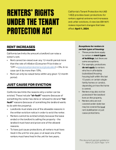 An image preview of the first page of a handout related to California Assembly Bill 567, which makes important changes to the currently existing tenant protections act.